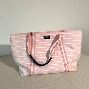 Victoria’s Secret Pink Striped Tote Bag – VS Logo Pattern – Large Shoulder Bag